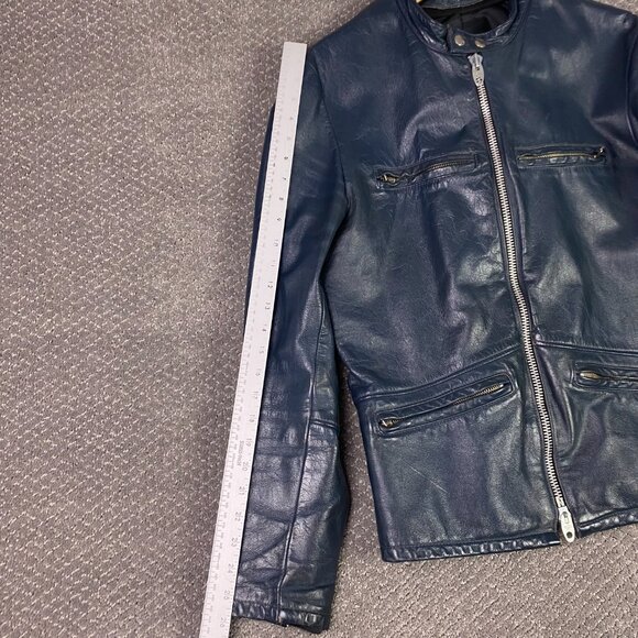 Vintage Drospo Cafe Racer Leather Jacket Men's 42 Gray Motorcycle Biker Talon - Picture 14 of 15